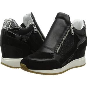 Geox Women’s Nydame 12 Wedge Fashion Sneakers Size 8.5 Black w/ Snakeskin accent